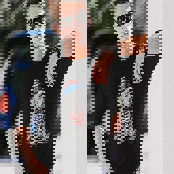 Goldendoodle 7月4日 愛国的 ゴールデンドゥードル 犬 長袖Tシャツ 彼への贈り物