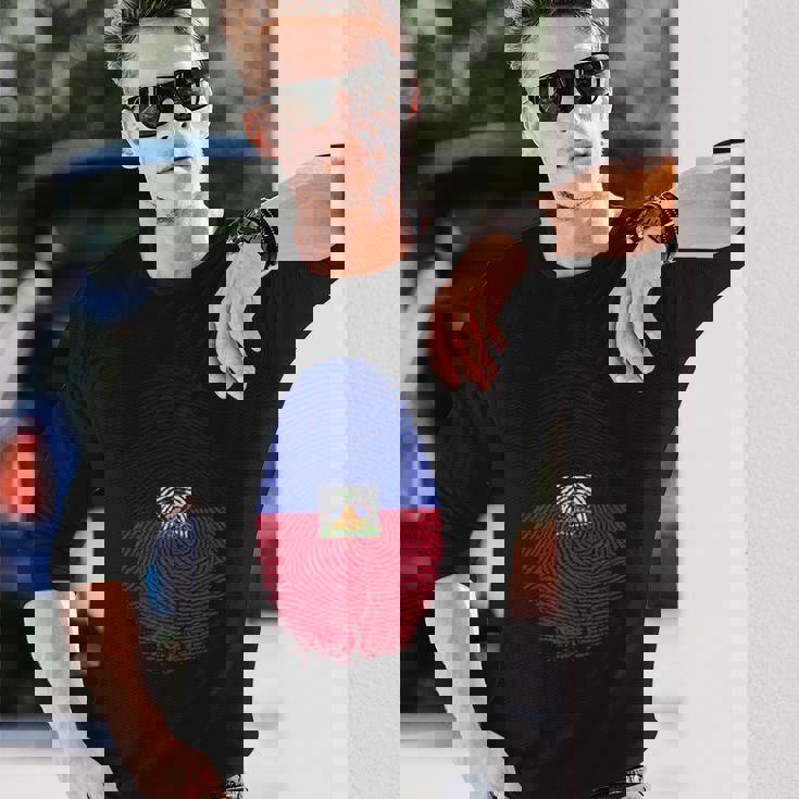 Haiti Flag Fingerprint Haitian For Haitians 長袖Tシャツ 彼への贈り物