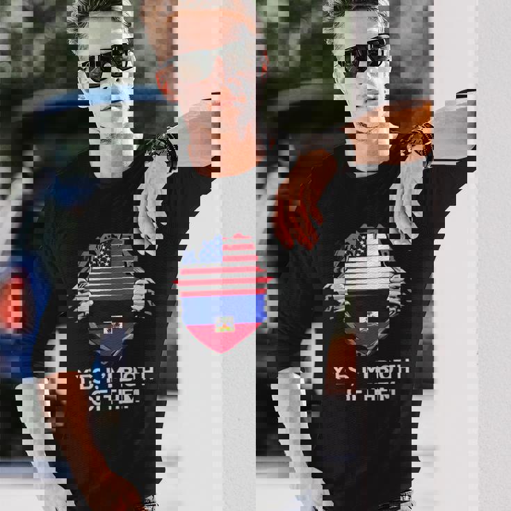 Half American Half Haitian Usa Haiti Flag メンズ レディース 長袖Tシャツ 彼への贈り物