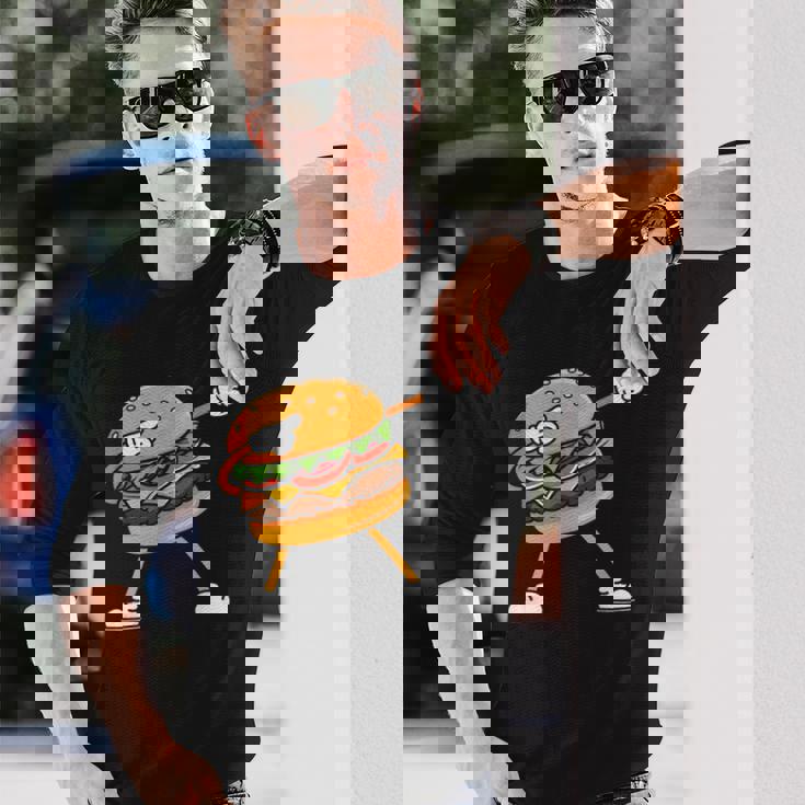 Hamburger チーズバーガー Burger Fast Food Cheeseburger Dabbing 長袖Tシャツ 彼への贈り物