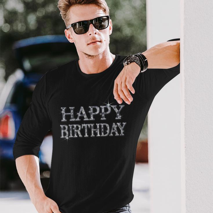 Happy Birthday ハッピーバースデー【ダイヤモンドip フォント】お誕生日 キラキラ 面白い 長袖Tシャツ 彼への贈り物