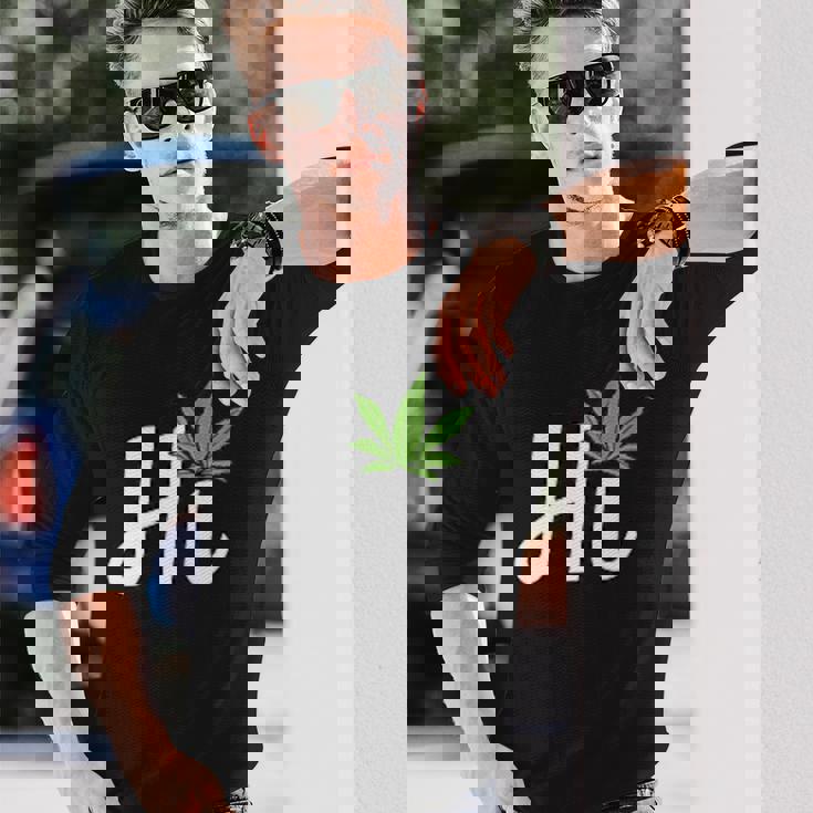 Hi Hello マリファナの葉 ハッピーファニー大麻 ウィード パイナップル 長袖Tシャツ 彼への贈り物