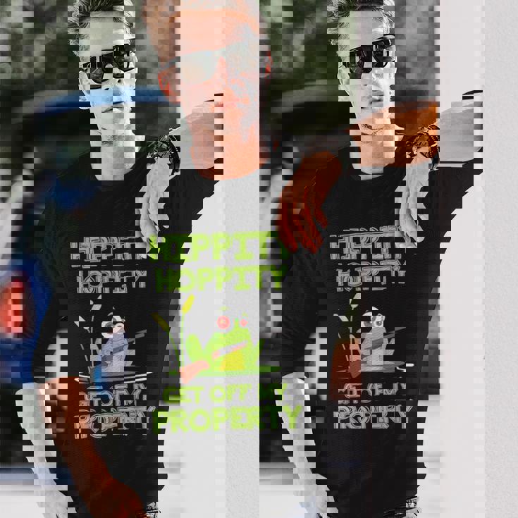 Hippity Hoppity Get Off My Property 面白いカエルミームギフト 長袖Tシャツ 彼への贈り物