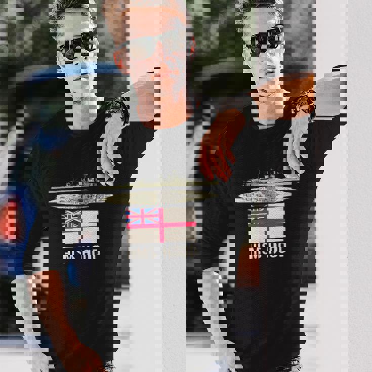 Hms Hood イギリス戦艦図 海軍旗 長袖Tシャツ 彼への贈り物