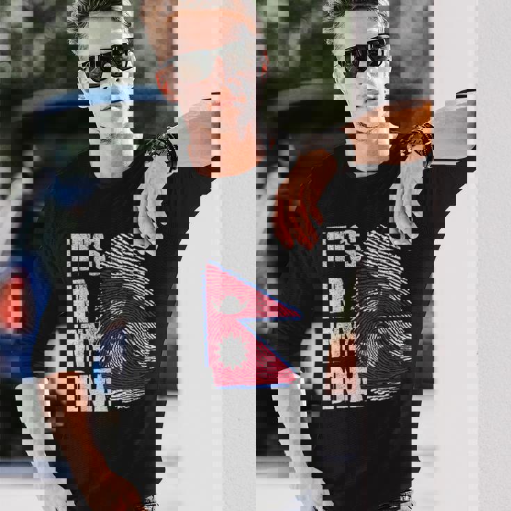 It's In My Dna ネパール ネパール国旗 指紋 長袖Tシャツ 彼への贈り物