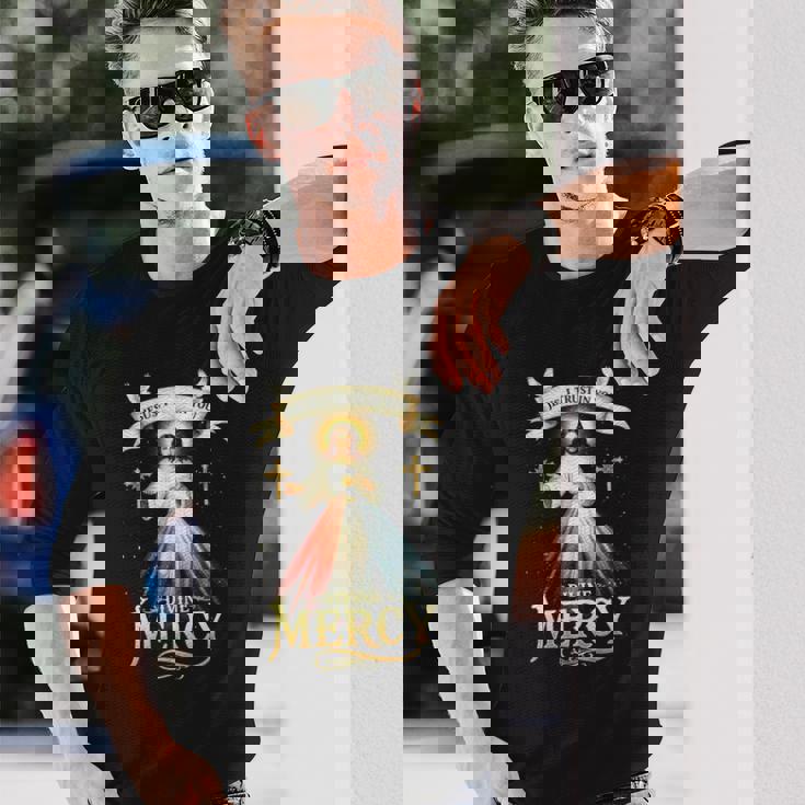 Jesus I Trust In You 神の慈悲 カトリック クリスチャン イエス 長袖tシャツ 長袖Tシャツ 彼への贈り物