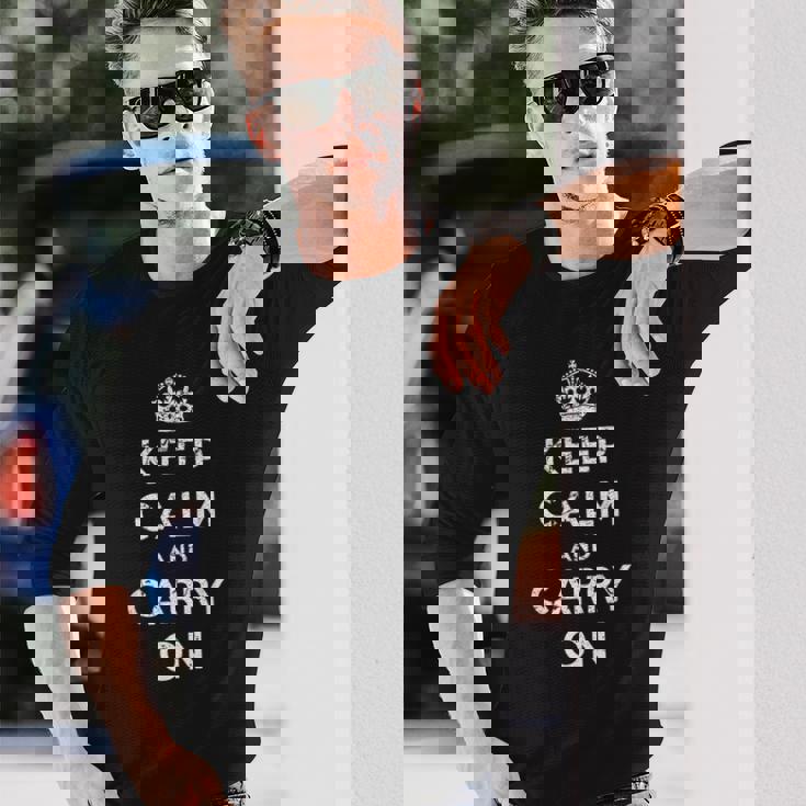 Keep Calm And Carry On ヴィンテージポスタープリント レトロ 長袖Tシャツ 彼への贈り物