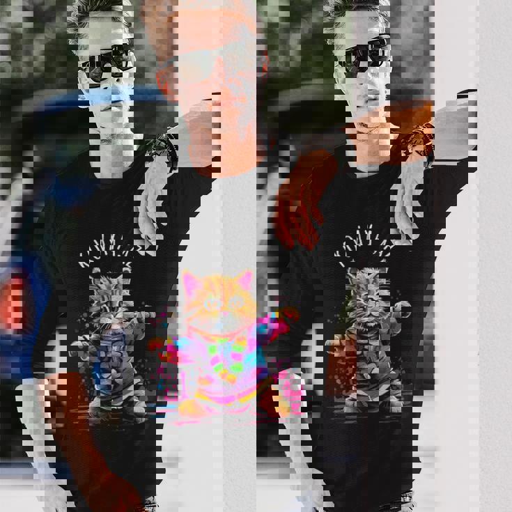 Koaya アリゾナ 踊る猫 カラフル かわいい キティ デザイン 長袖tシャツ 長袖Tシャツ 彼への贈り物