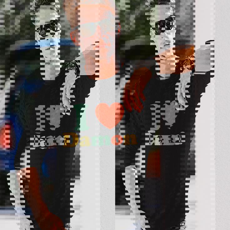 I Love Damon I Heart Damon レッド ハート バレンタイン 長袖Tシャツ 彼への贈り物