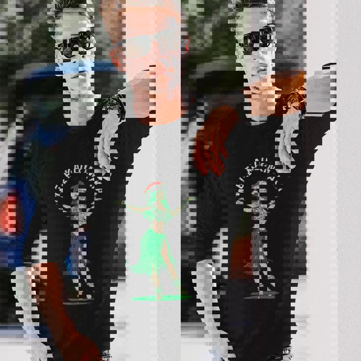 Mele Kalikimaka レトロ クリスマス フラガール シャカ ハワイ 長袖Tシャツ 彼への贈り物