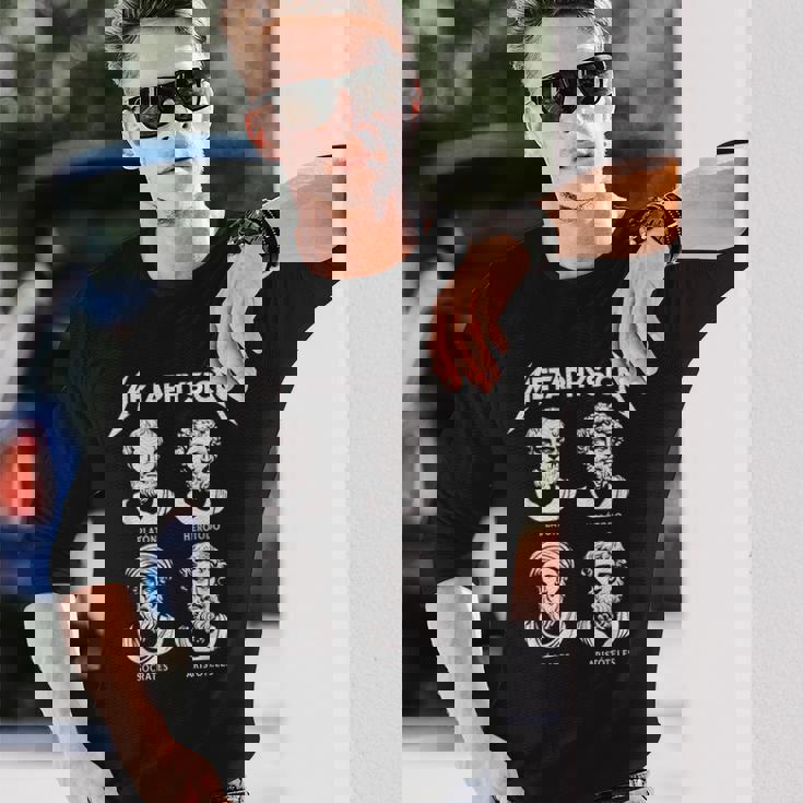 Metaphysica 面白いギリシャ哲学者ロックレトロデザイン 長袖Tシャツ 彼への贈り物