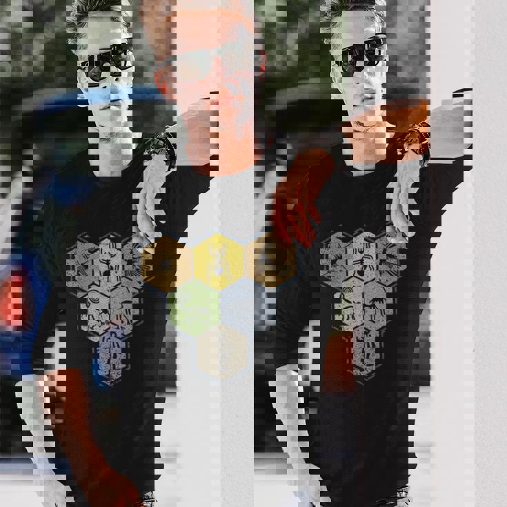 Nazca Linesナスカラインズ レトロなクモ 猿 宇宙人 鳥 六角形 長袖Tシャツ 彼への贈り物