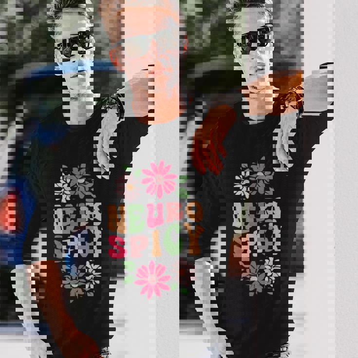 Neurospicy レトロフラワー 長袖Tシャツ 彼への贈り物