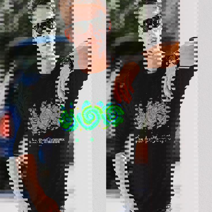 Peace Lovehenaniganst Patrick's Day Green Tie Dye 長袖Tシャツ 彼への贈り物