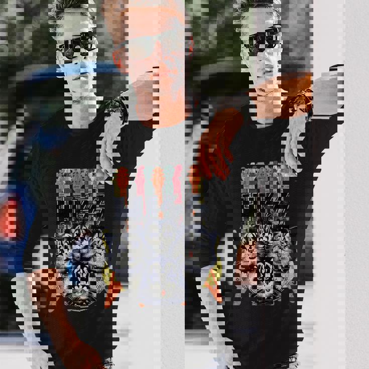 Hiss Cats 子猫 パロディ ロック ロッキン ヴィンテージ レトロ 猫 長袖Tシャツ 彼への贈り物