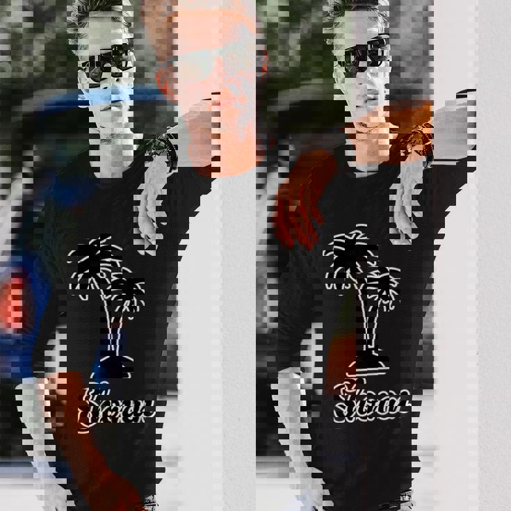 Shonan（湘南）サーファー ヤシの木 パームツリー（黒 ブラック 文字）【47都道府県】ジモt ティ 長袖Tシャツ 彼への贈り物