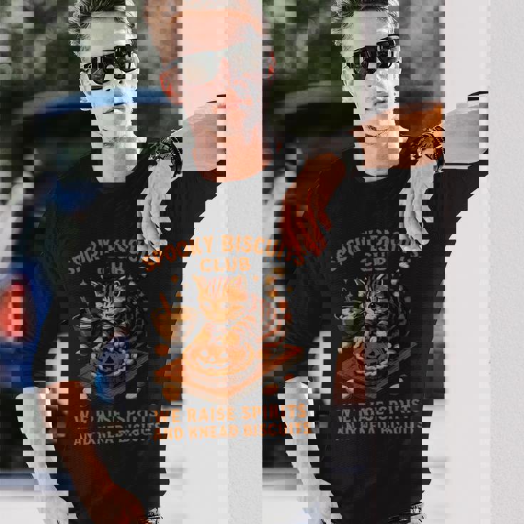 Spooky Biscuits Club Cat 面白い ハロウィン ベーキングベイカー 長袖tシャツ 長袖Tシャツ 彼への贈り物