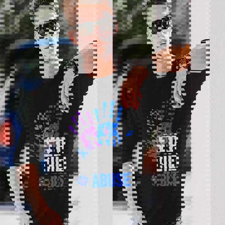 Stop Child Abuse 児童虐待をやめなさい 長袖Tシャツ 彼への贈り物