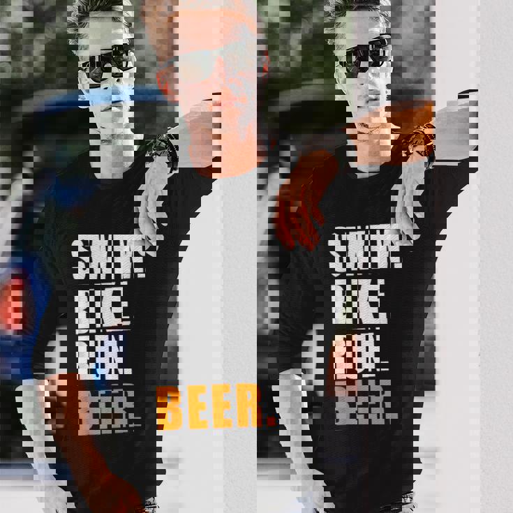 Swim Bike Run スイム バイク ラン ビール トライアスロン トライアスロン スポーツ メンズ レディース 長袖Tシャツ 彼への贈り物