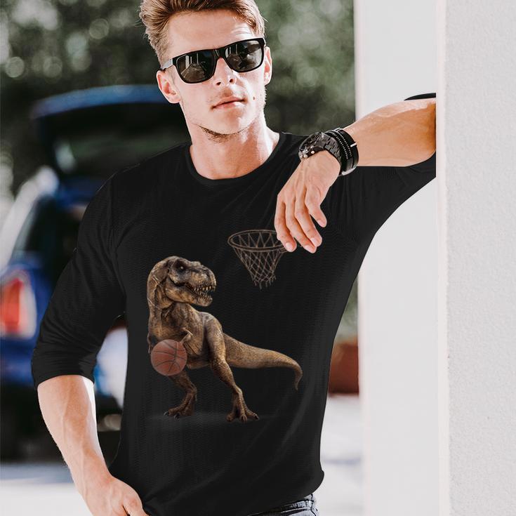 T Rex 恐竜 バスケットボール 面白い恐竜フープ 長袖Tシャツ 彼への贈り物