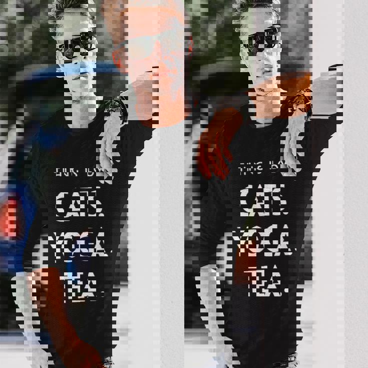 Things I Love Cats Yoga Tea Fun Cat ヨガtシャツ 長袖Tシャツ 彼への贈り物