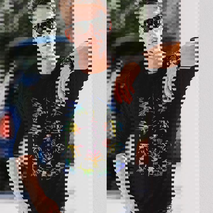 Travel Peru Nazca Lines マチュピチュ ファミリーバケーション 絞り染め 長袖Tシャツ 彼への贈り物