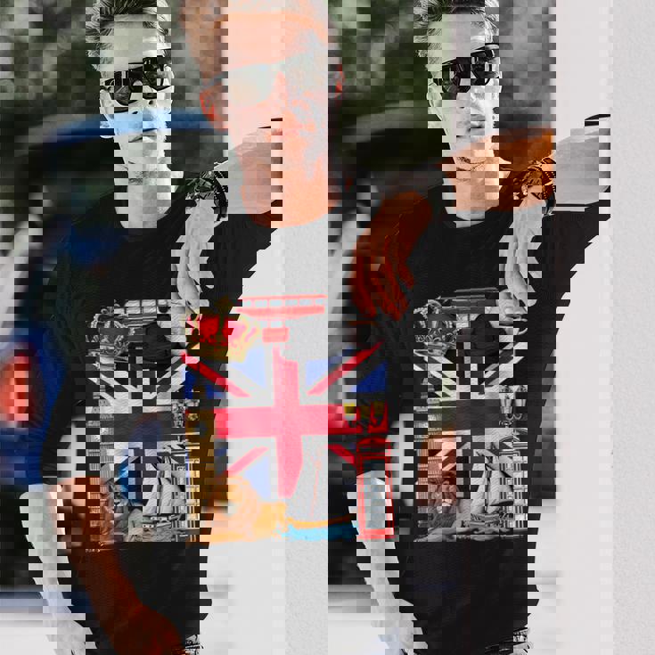 United Kingdom Flag British UK England British Roots Long Sleeve T-Shirt Gifts for Him