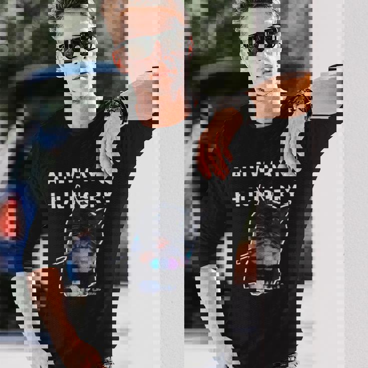 いつも空腹の猫 – 面白い食べ物好きデザイン 長袖Tシャツ 彼への贈り物