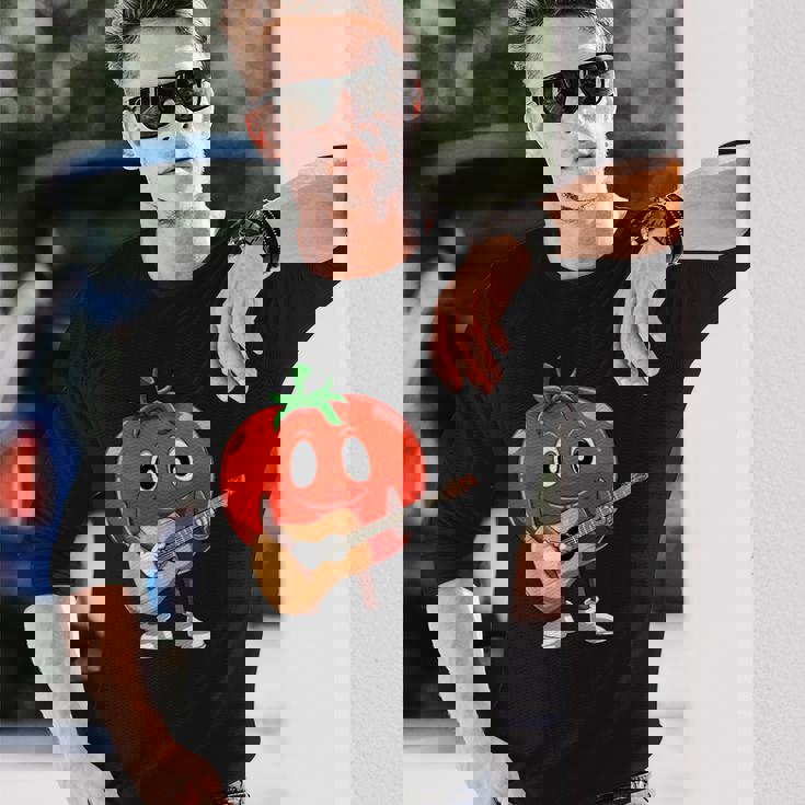 おもしろギタリスト トマト 演奏 ギター ミュージシャン トマト ギター 長袖Tシャツ 彼への贈り物