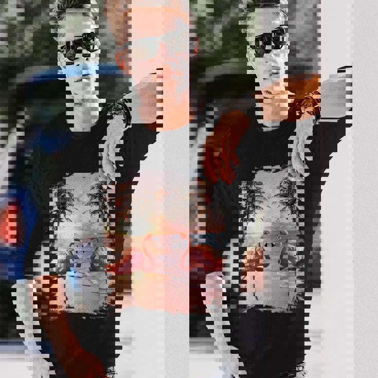 かわいいカラフルなフラミンゴヤシの木 長袖Tシャツ 彼への贈り物