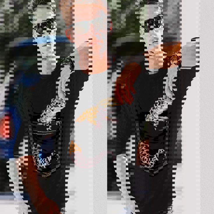 かわいいヒョウゲッコ トカゲ爬虫類 ヒョウ ヤモリのお父さん用 長袖tシャツ 長袖Tシャツ 彼への贈り物