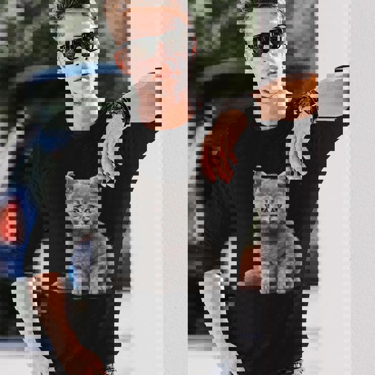 かわいいブリティッシュショートヘア 猫好きの子猫 長袖Tシャツ 彼への贈り物