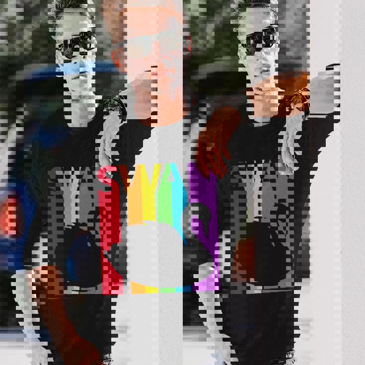 かわいいレインボースワンの鳥が好きな人 長袖tシャツ 長袖Tシャツ 彼への贈り物