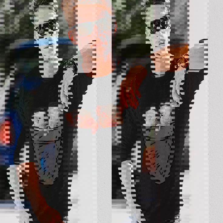 かわいい豚 ポケット覗き見 面白い豚 長袖Tシャツ 彼への贈り物