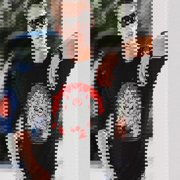 きつね 笑う キツネ 九尾 神話 動物 長袖Tシャツ 彼への贈り物