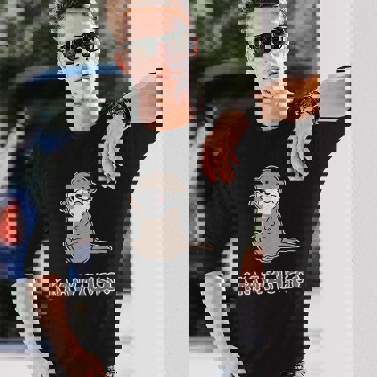 ゆるカワウソさん まるくん『はろー』 コツメカワウソ かわいい キャラクター イラスト 長袖Tシャツ 彼への贈り物