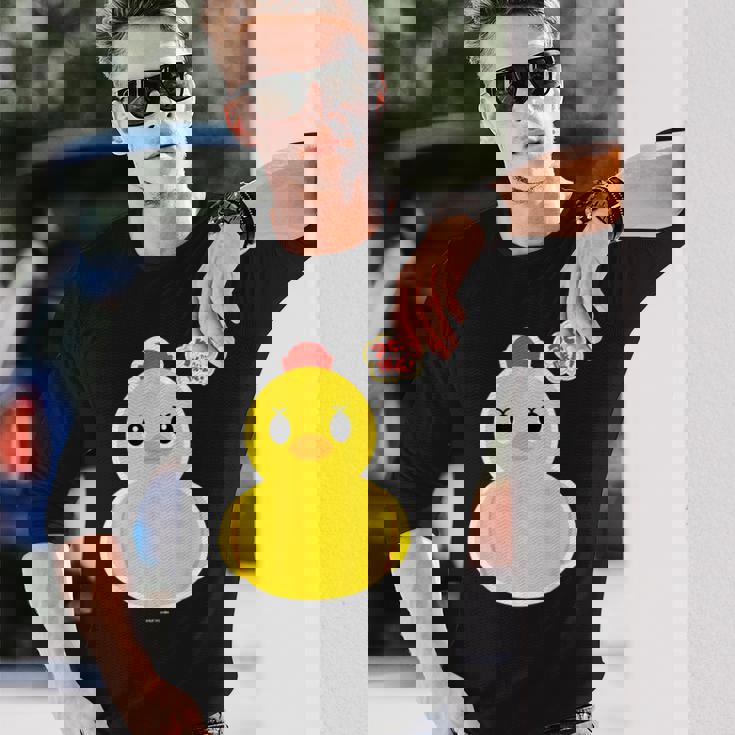 アヒル隊長ビッグプリント（正面） 長袖Tシャツ 彼への贈り物