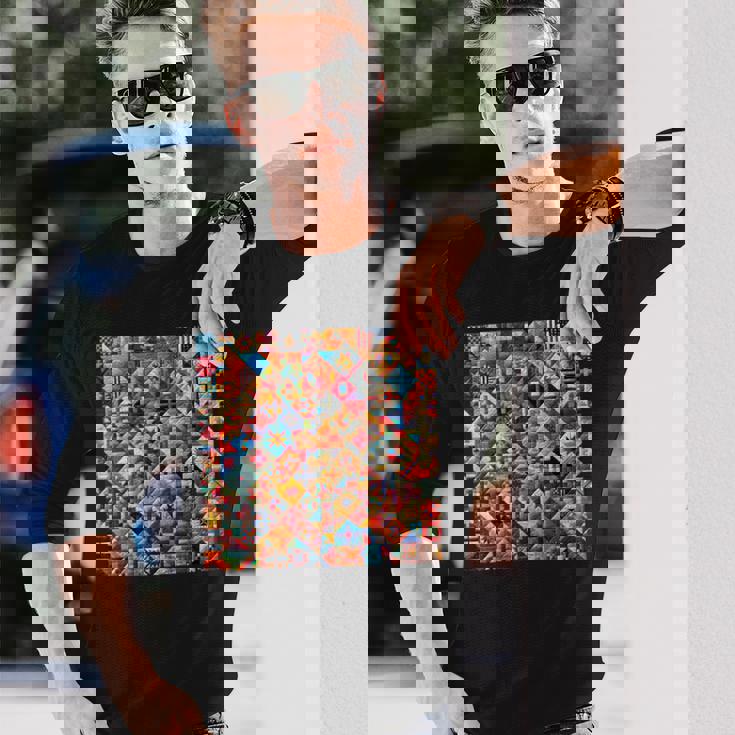 アメリカンキルト カラフル パッチワーク キルティング キルター ソーイング 長袖Tシャツ 彼への贈り物