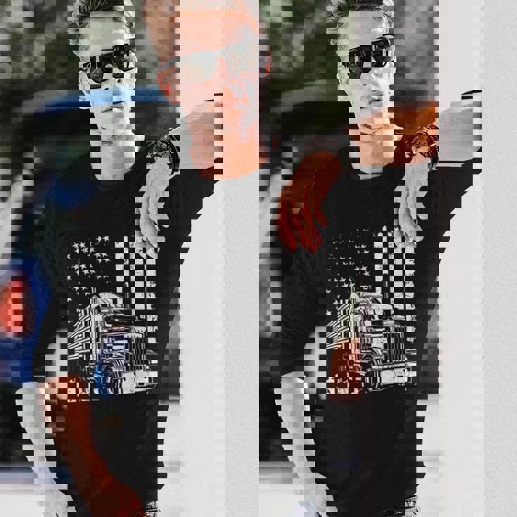 アメリカントラック フラッグusaアメリカトラッカー 長袖Tシャツ 彼への贈り物