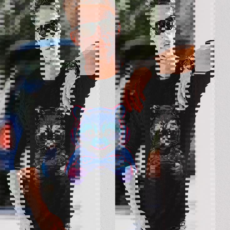 アライグマ ビデオ ゲーム ゲーマー ギャンブラー コンピューター ゲーマー アライグマ 長袖Tシャツ 彼への贈り物