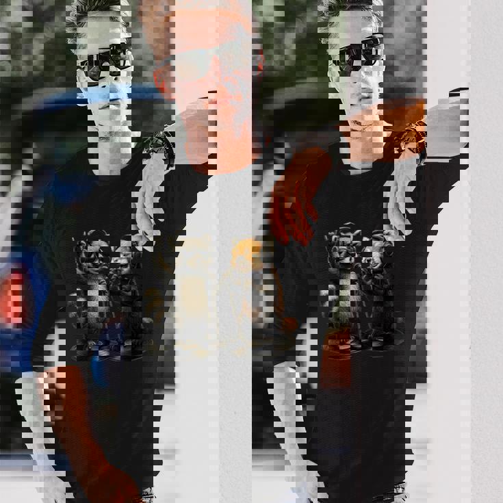 アライグマ レッサーパンダ バンド 音楽 バイブ レトロ 動物 ロック 長袖Tシャツ 彼への贈り物