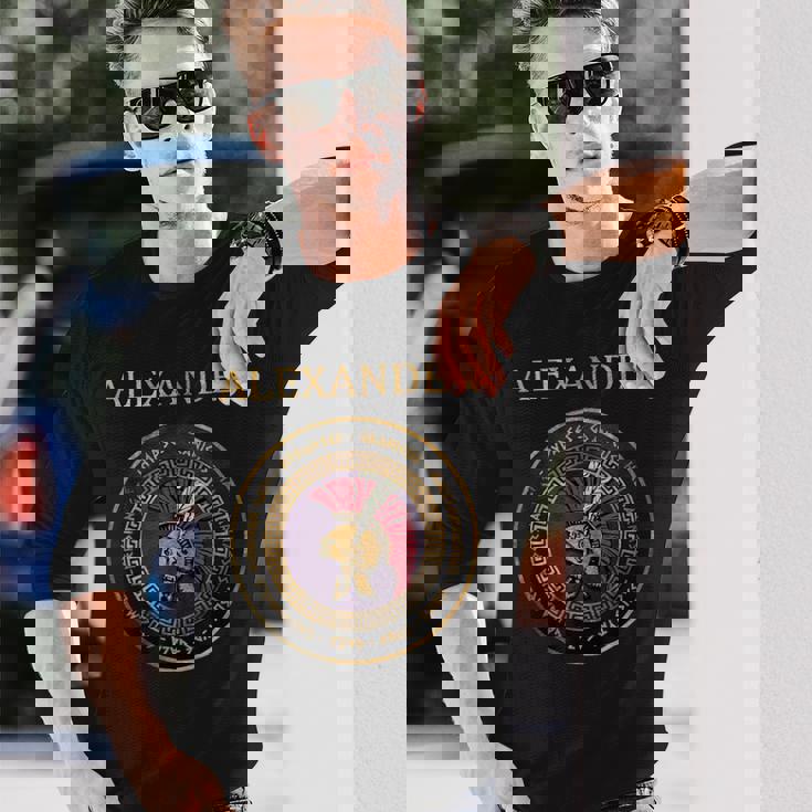 アレキサンダー大王古代の戦いのシンボル 長袖Tシャツ 彼への贈り物