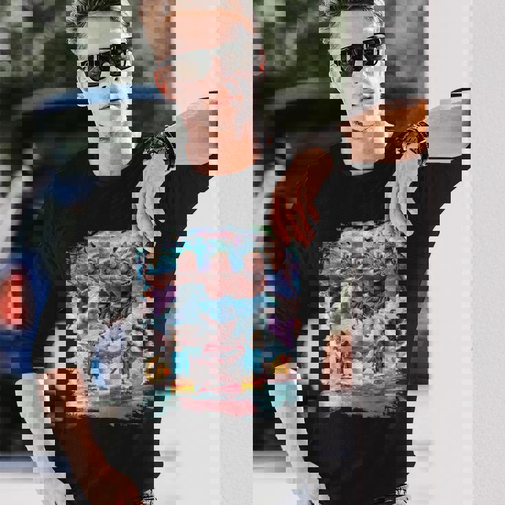 アロハ バーガー 猫 & ピザ ナマケモノ ユニコーン 長袖Tシャツ 彼への贈り物