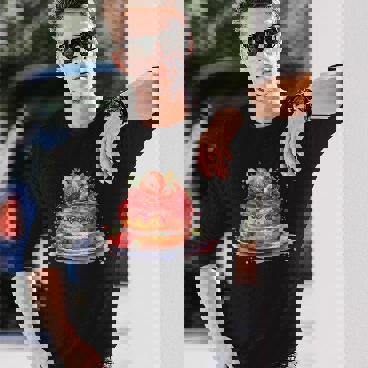 イチゴ サマーベーカリー キッチン パティシエ ストロベリーケーキ 長袖Tシャツ 彼への贈り物