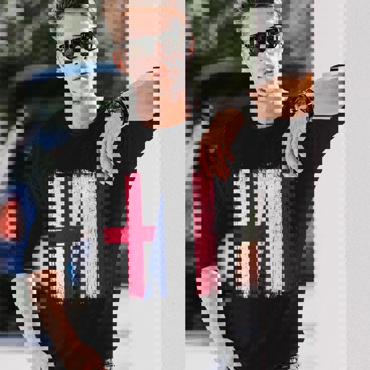 イングランド オランダ ハーフフラッグ イングリッシュ オランダ遺産 長袖tシャツ 長袖Tシャツ 彼への贈り物