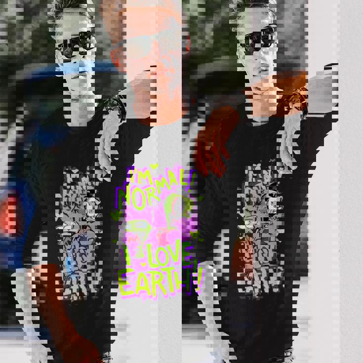 インベーダージムアイムノーマルアイラブアースデイ 長袖Tシャツ 彼への贈り物