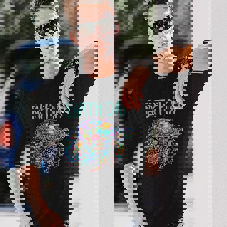 ウミガメ 地球 日 救う かわいい 惑星 学生 先生 長袖Tシャツ 彼への贈り物