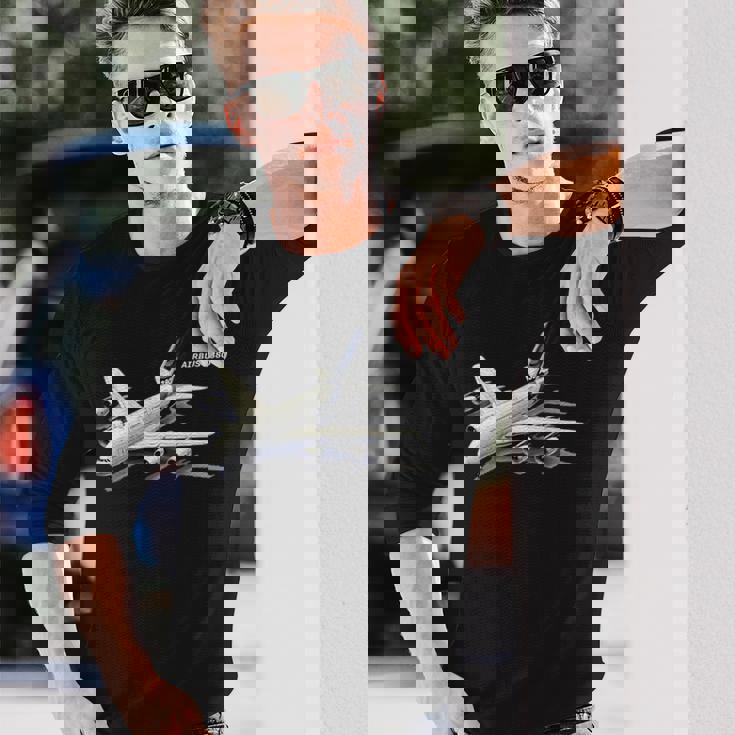 エアバスa380ターボジェット飛行機旅客機航空パイロットギフト 長袖Tシャツ 彼への贈り物