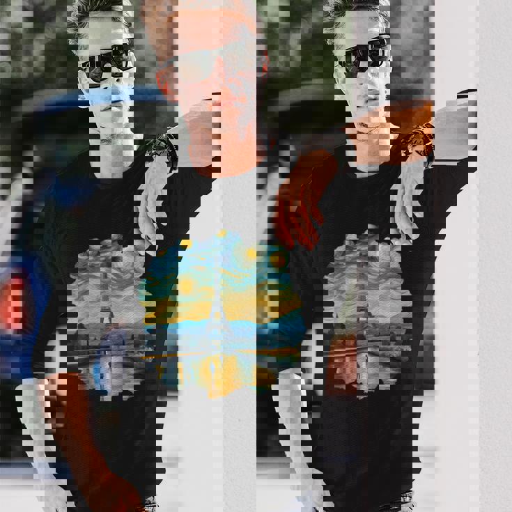 エッフェル塔 アートワーク ルーヴル美術館 フランス観光 パリ 長袖Tシャツ 彼への贈り物