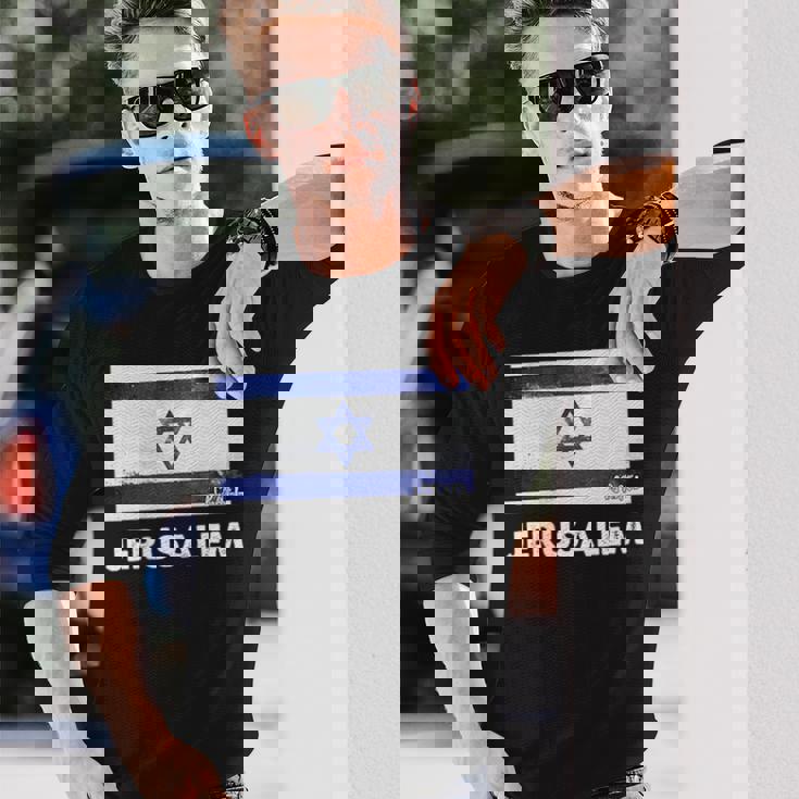 エルサレムイスラエル国旗シャツ 長袖Tシャツ 彼への贈り物